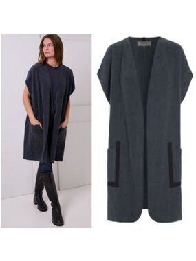 HENRIETTE STEFFENSEN Copenhagen Open Front Long Vest Cardigan Relaxed Grey Sz S